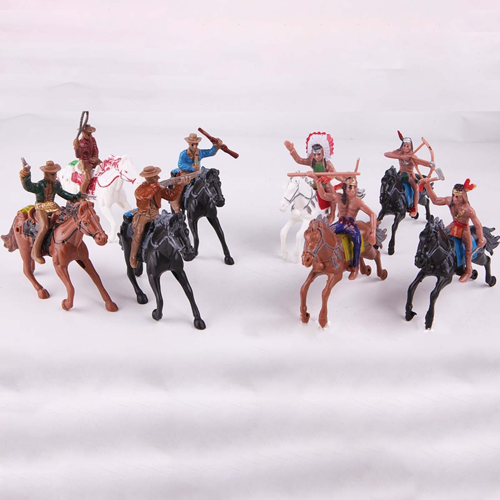 Set of 8 Western Cowboy Figures Horse Riding Playset Indian Model Action Figures