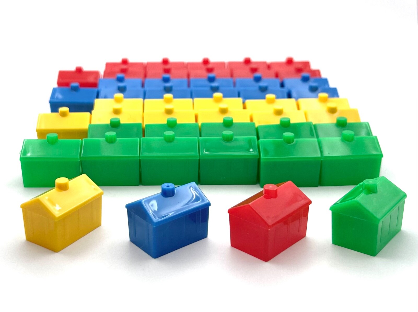 Monopoly Junior Houses (Hotels) Set of 40 - 10 Each Red Green Blue Yellow Pieces