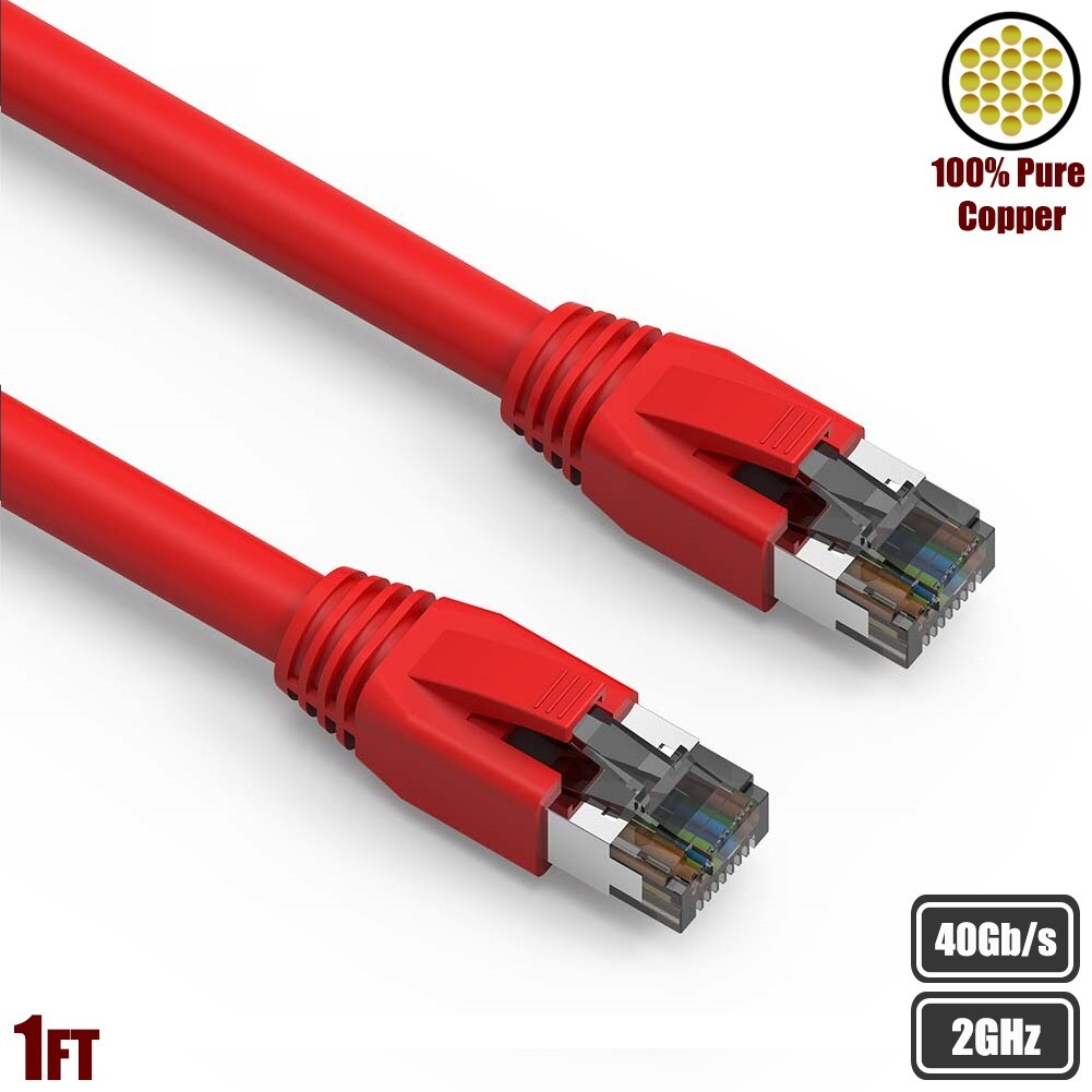1FT Cat8 RJ45 Network LAN Ethernet Patch Cable S/FTP Copper Wire 2GHz 40Gbps Red