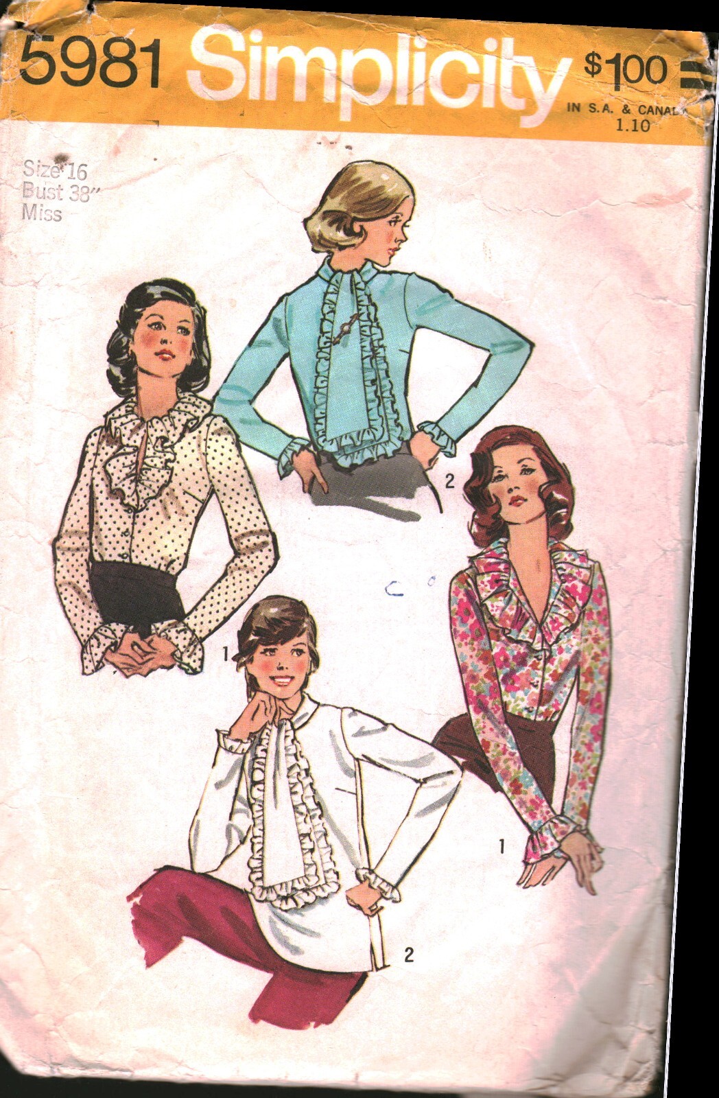 5981 Vintage Simplicity SEWING Pattern Misses High Neckline Blouses 1970s OOP 16