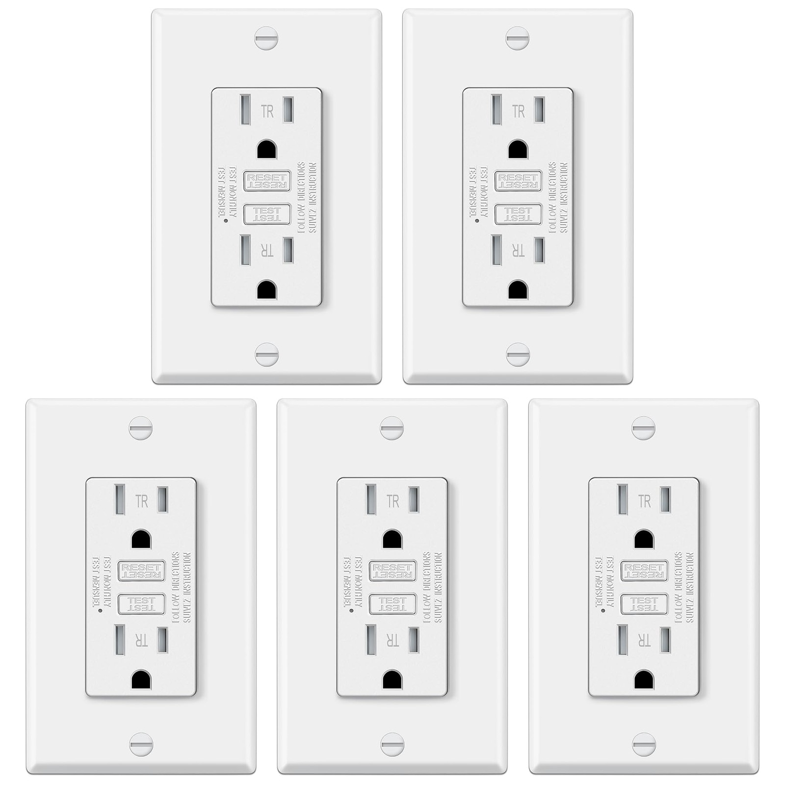 ELECTECK 5 Pack GFCI Outlets 15 Amp, Tamper Resistant (TR), Ultra Slim GFI Re...