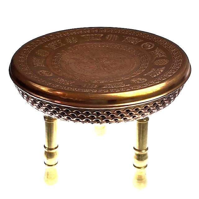Vintage Stamped Brass Turkish 3 Leg Bath Stool Bohemian Metal Heavy Sturdy Gift