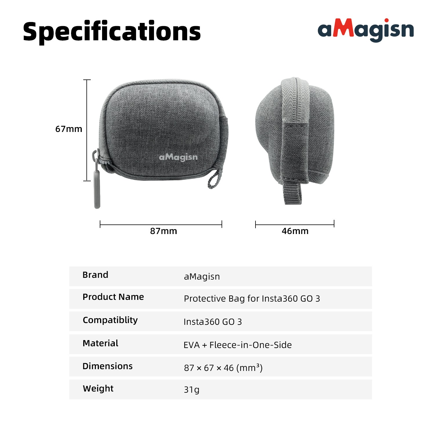 Mini Storage Bag Protection for Insta360 GO 3 Action Camera Body Bag Accessories