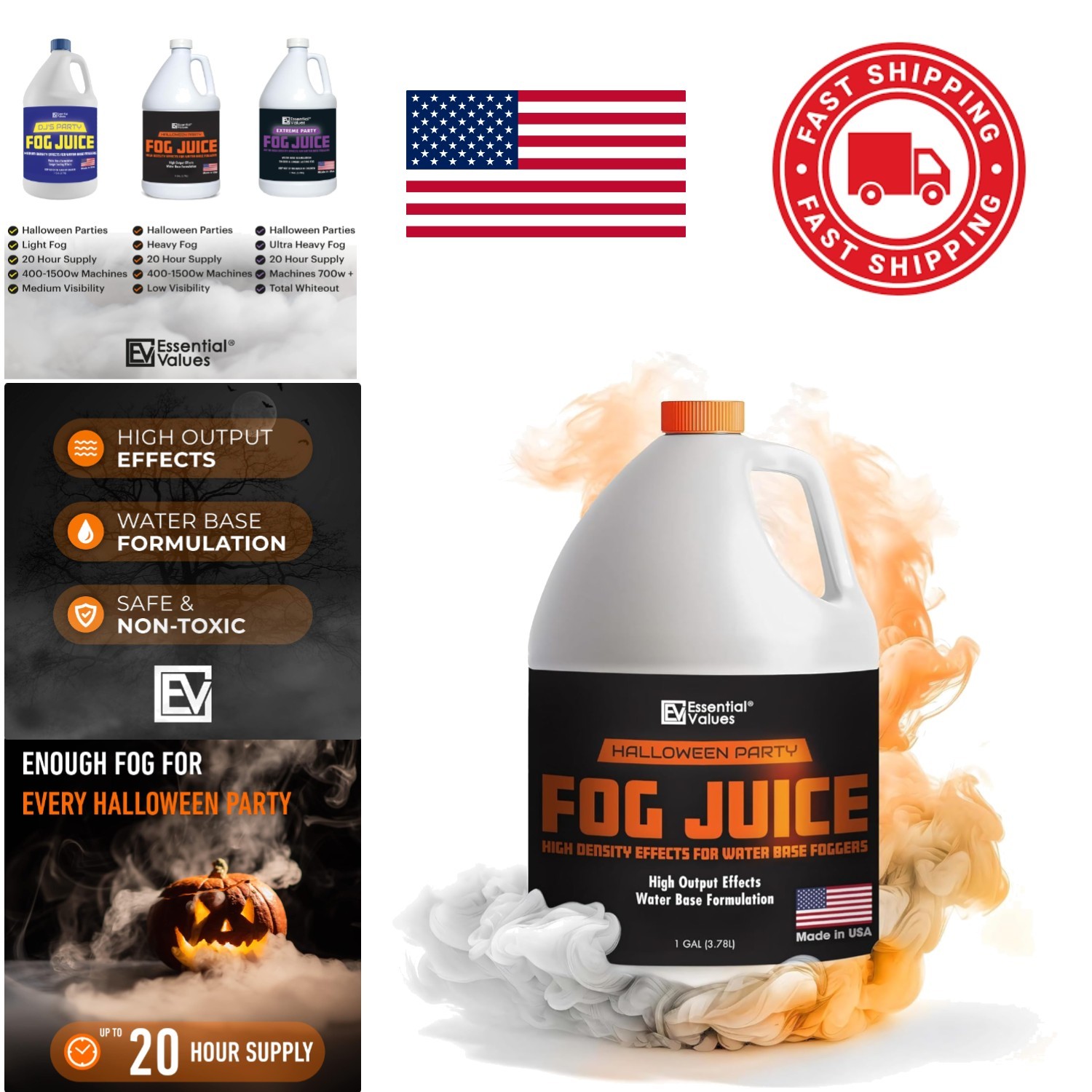 Water Based Fog Machine Fluid 1 Gallon Compatible with 400 to 1500 Watt Foggers