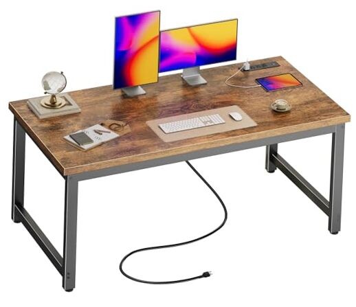 55 x 24 inch Desk with Power Outlets & USB-C, Deeper & 54*24 inch Rustic Brown