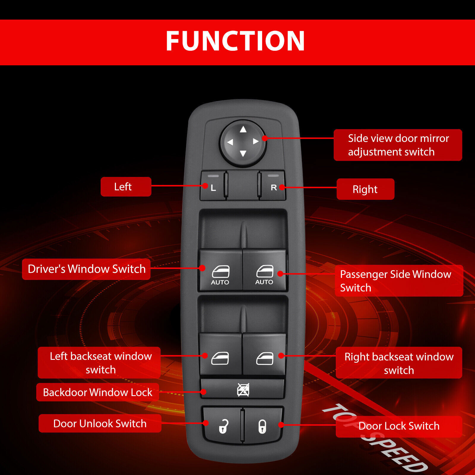 Master Power Window Control Switch For 2011-2022 Dodge Charger Chrysler Ram 1500