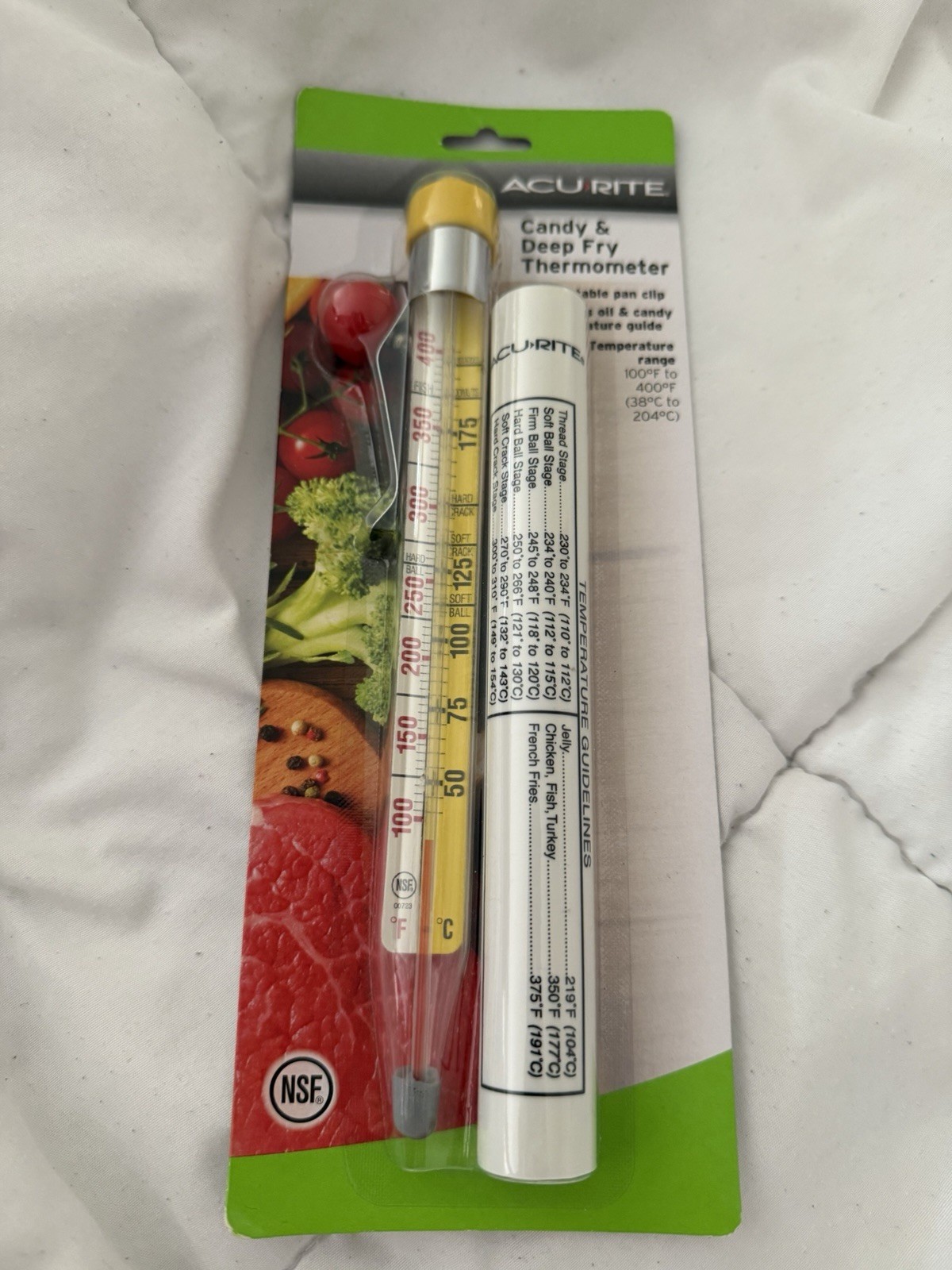NEW AcuRite Candy & Deep Fry Thermometer 00723A1 Adjustable Pan Clip Fry Candy