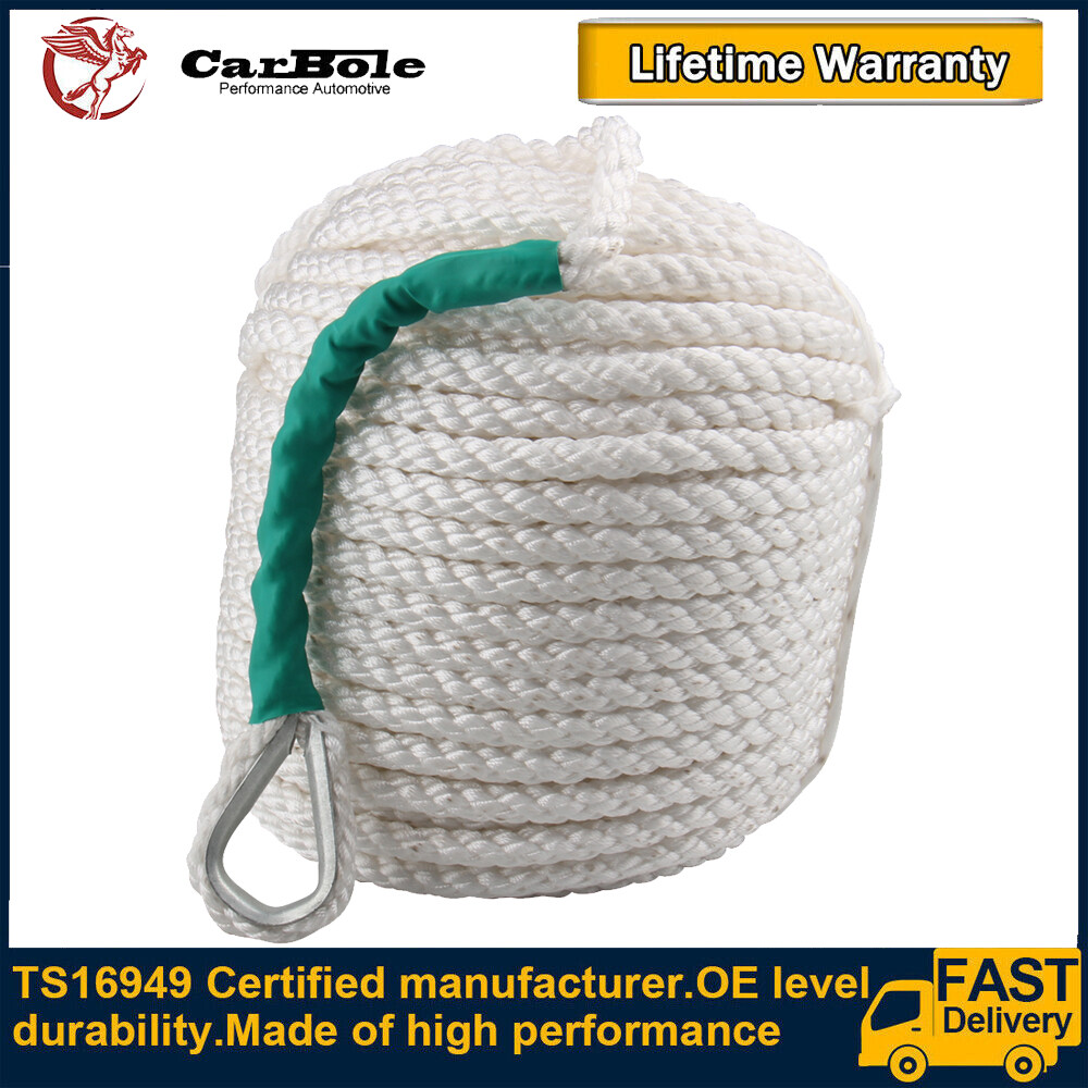 1/2"x100' Twisted 3 Strand Nylon Anchor Rope 5850LB w/Thimble Rigging Line Boat