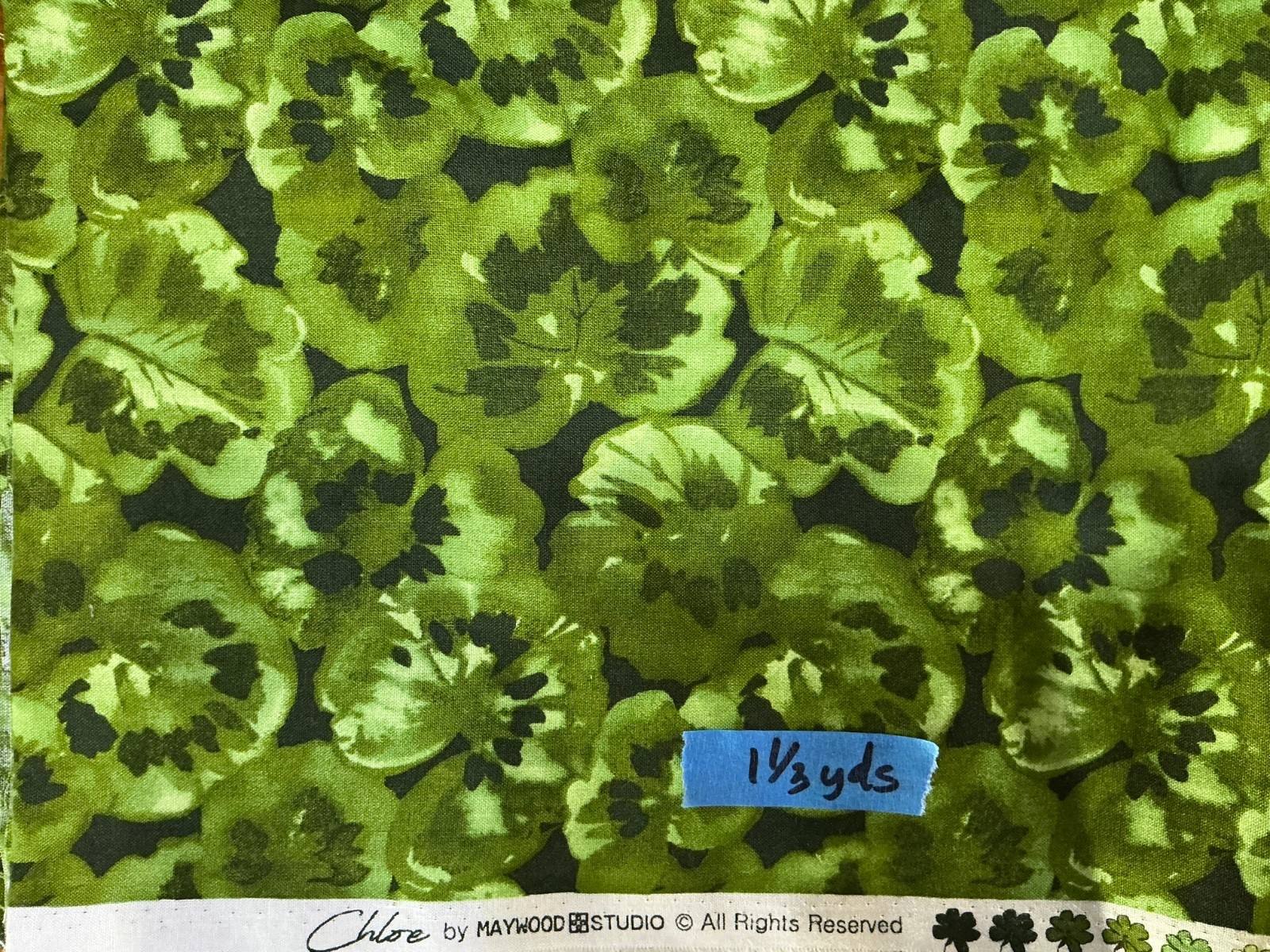 Beautiful Backgrounds Fabric Chloe Green Leaves Dark Green Background 1.33 yards