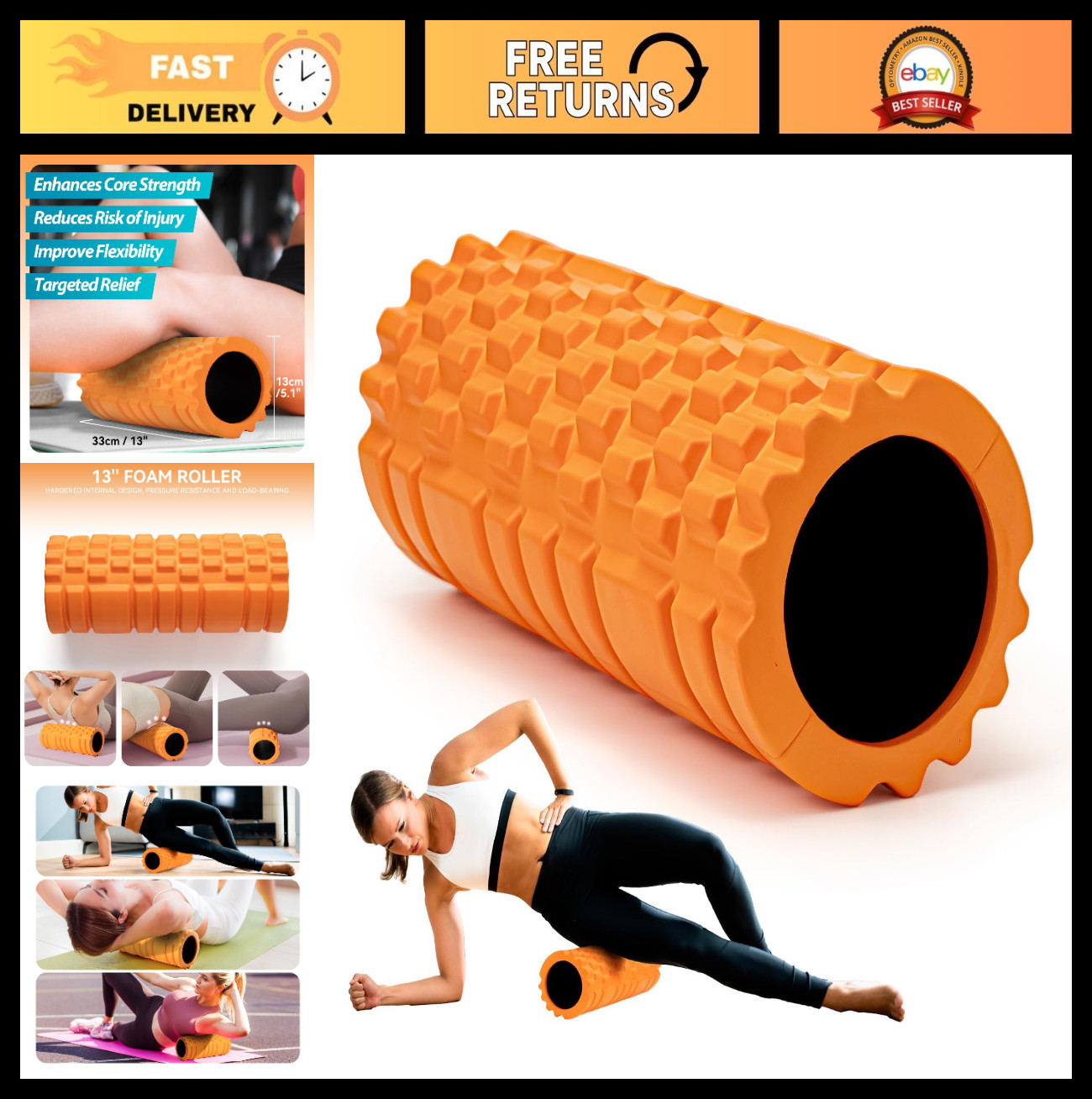 High-Density Foam Roller 13" for Deep Tissue Massage & Myofascial Release - Pain