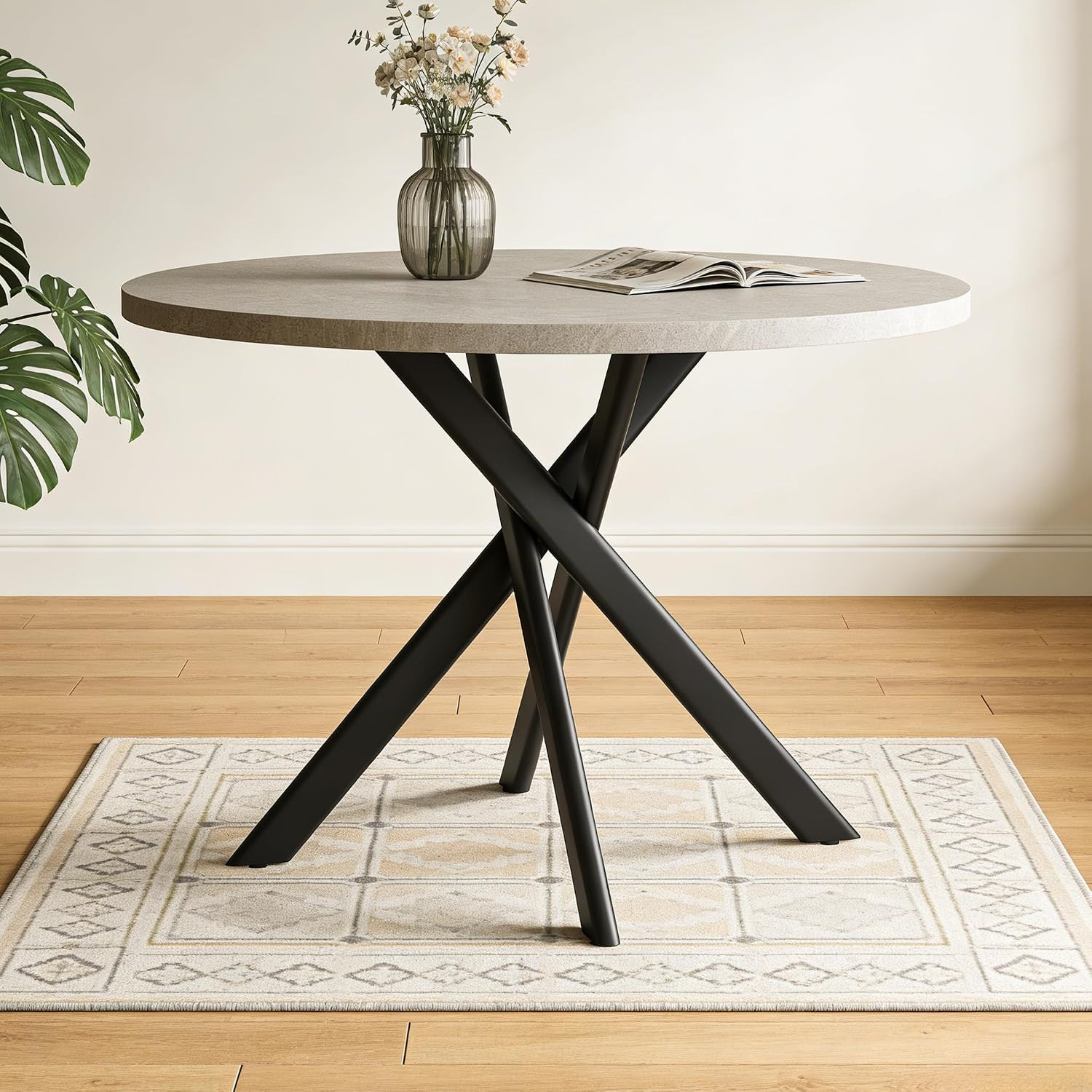 44" round Dining Table for 4, Modern Mid-Century Dining Kitchen Table of 4