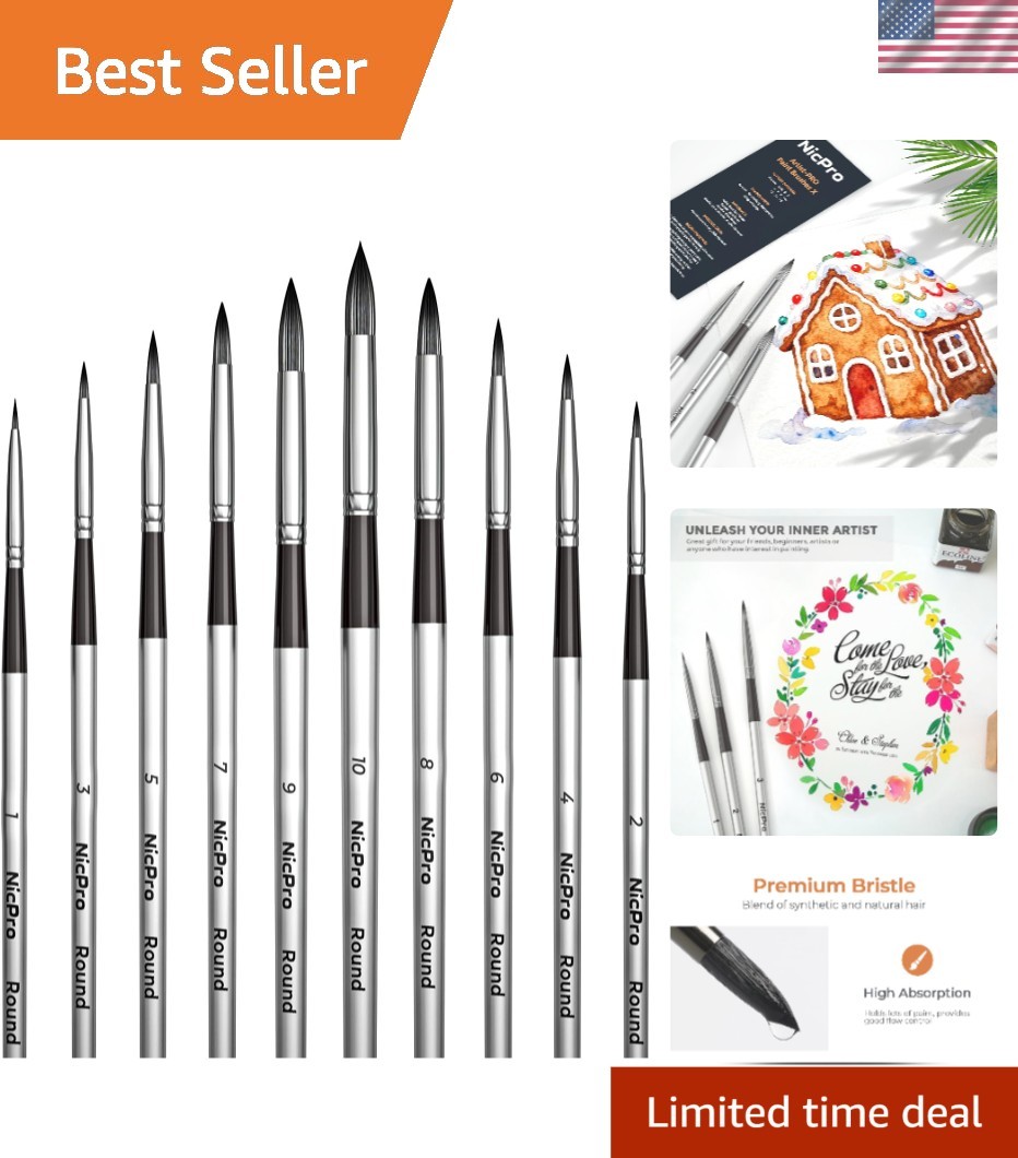10-Piece Watercolor Brush Set with Round Tips for Artists -  Quality
