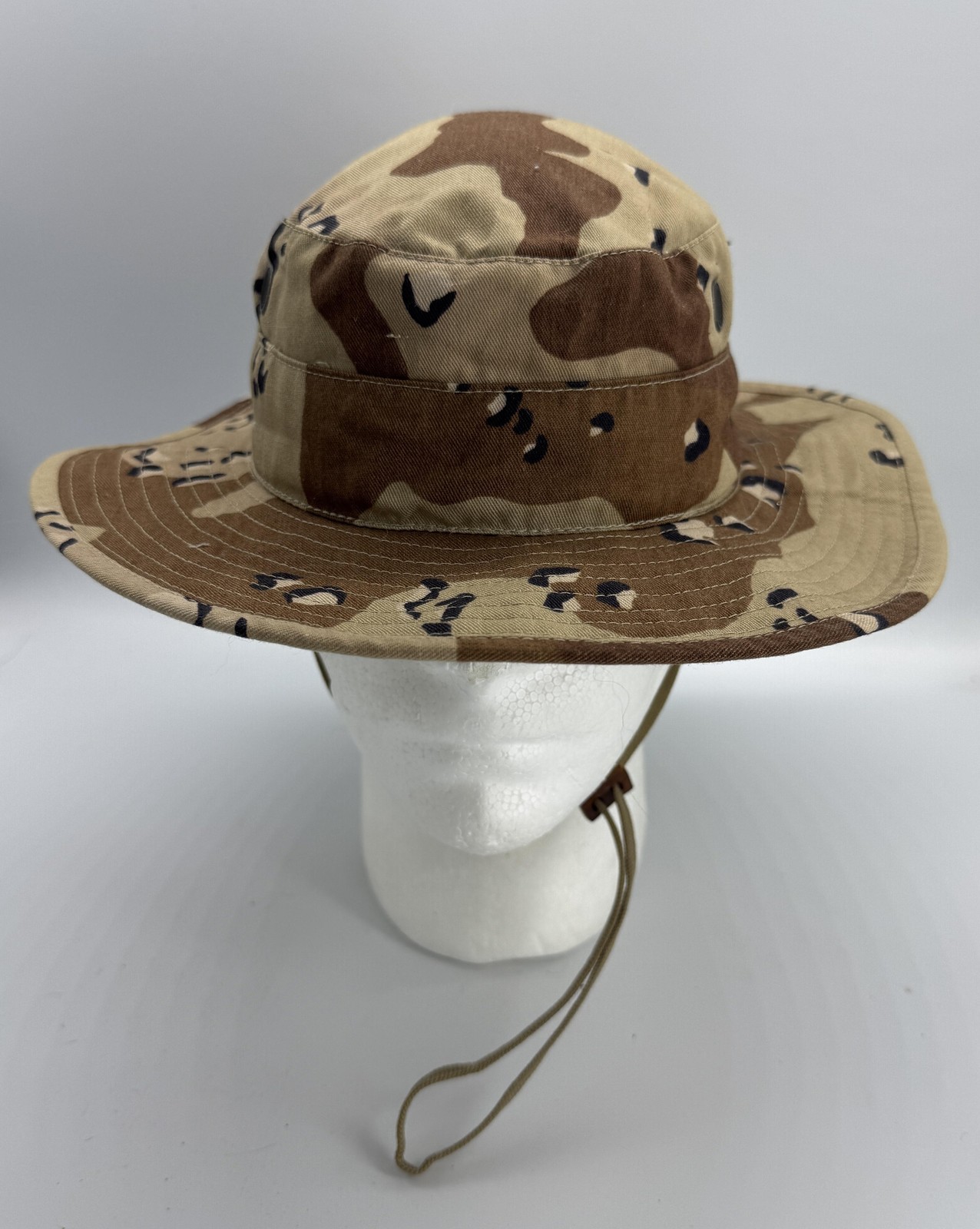 VINTAGE US Military Hat Boonie Fitted Mens 6 1/8 Desert Camo Chin Strap 90s