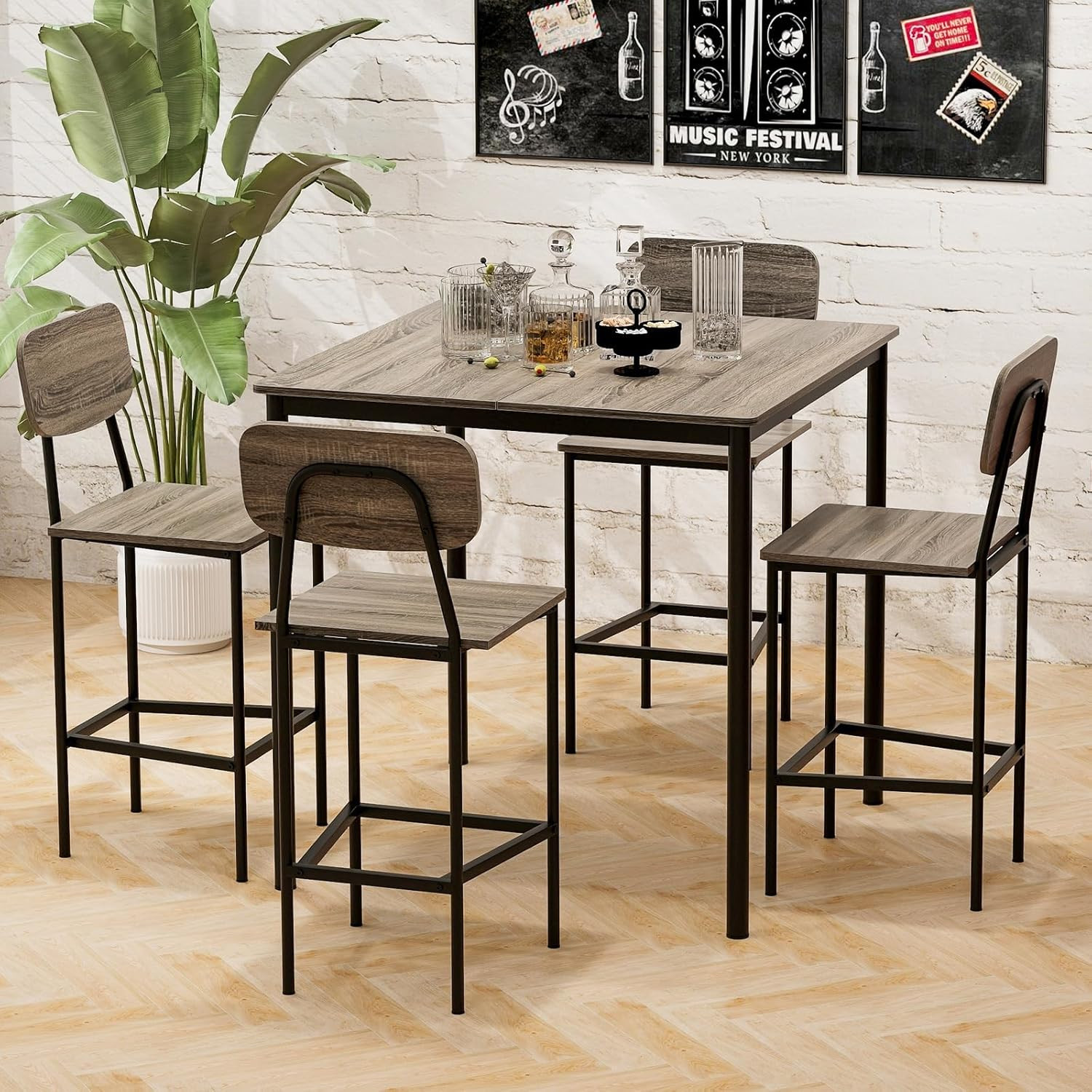 Stylish Counter Height Dining Table Set with 4 Chairs - Space-Saving Design