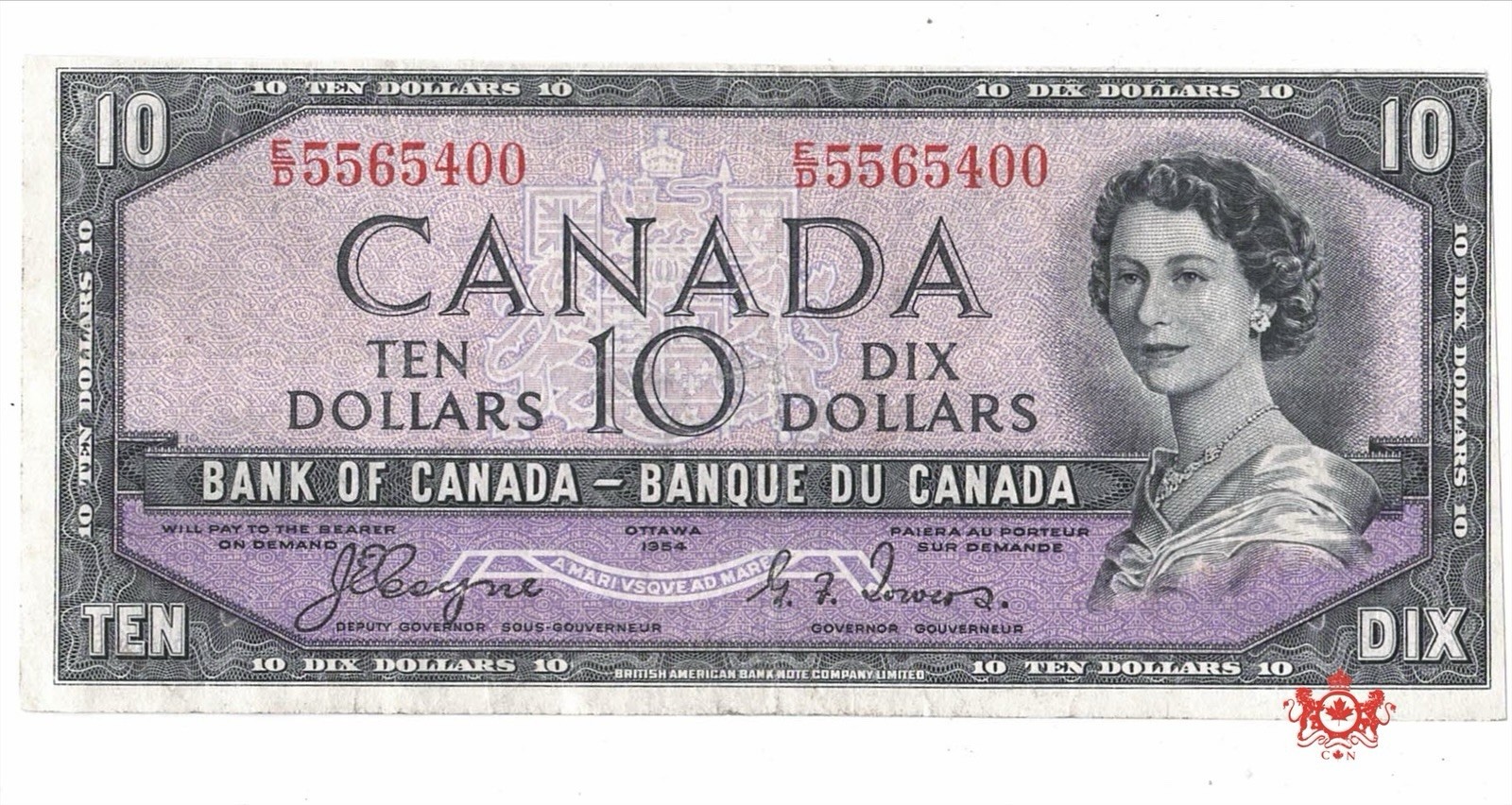 1954 Bank Of Canada 10$ Devil Face Coyne/Towers E/D5565400 - VF - Trimmed