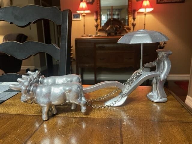 11"x6" Metal Man with Oxen Drawn Plow