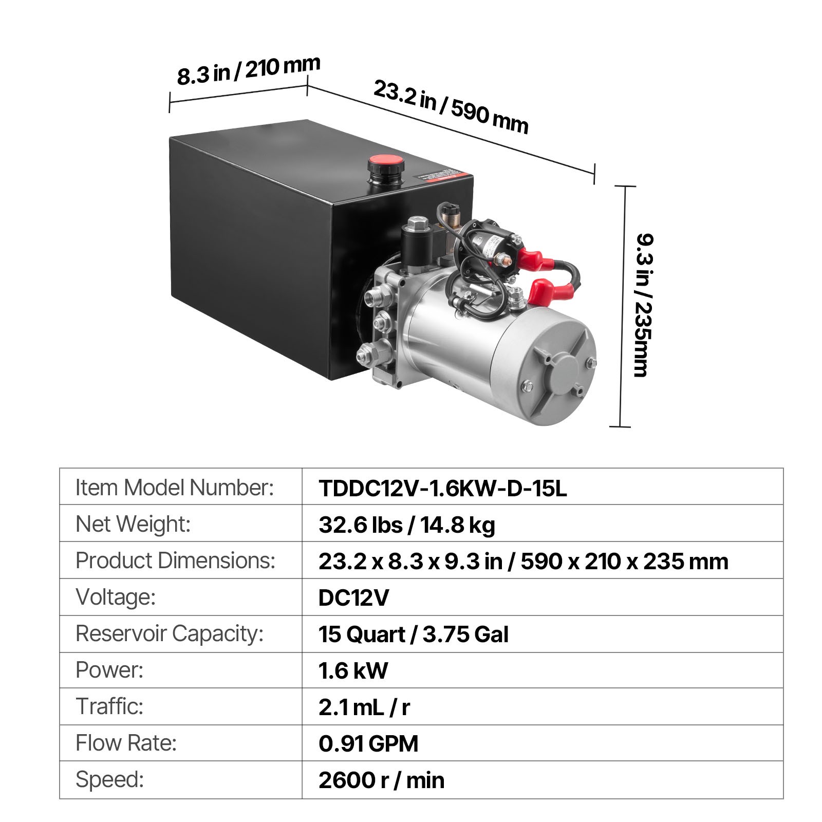 Uimoso 15 Quart Hydraulic Pump Single Acting DC 12V Dump Trailer Power Unit Pack