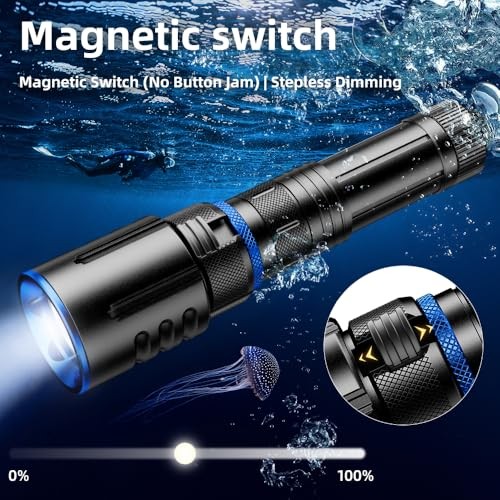 Scuba Diving Flashlight Dive Torch,High Lumens Black With Blue Accent