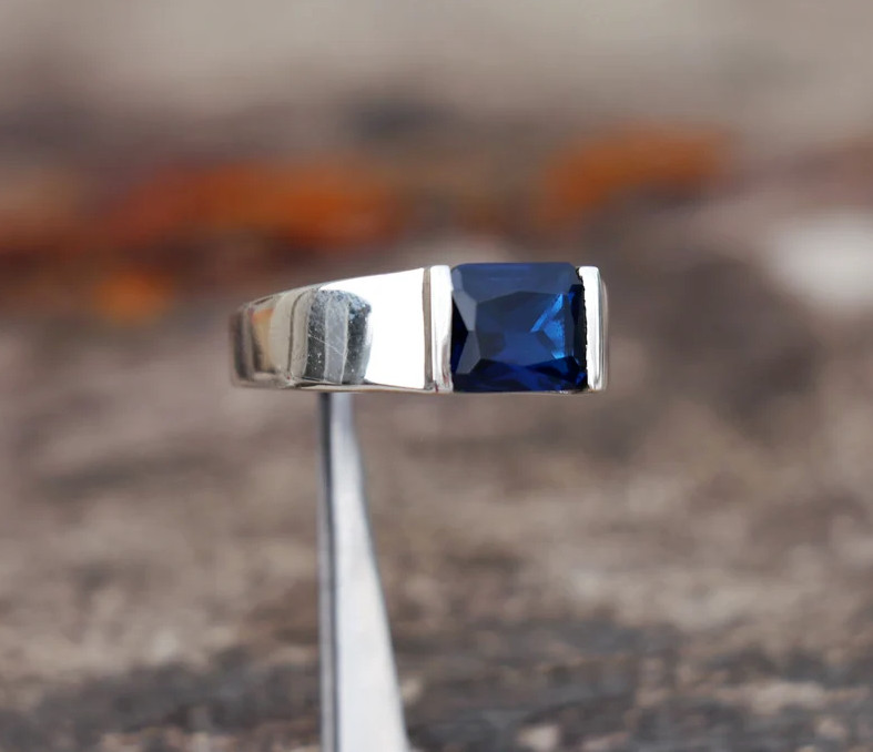 Blue sapphire Ring Wedding Anniversary Engagement Ring Gift 925 Solid Silver