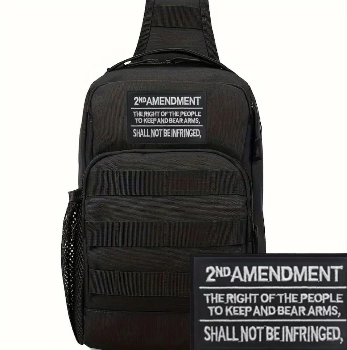 2ND AMENDMENT Embroidered Patch w/ Hook Back/Loop Panel, 2A RKBA Morale BLACK