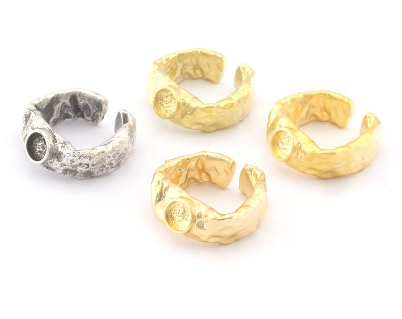Ring Adjustable Bezel Organic Shape Raw-Gold-Silver Plated brass 8US size 3921