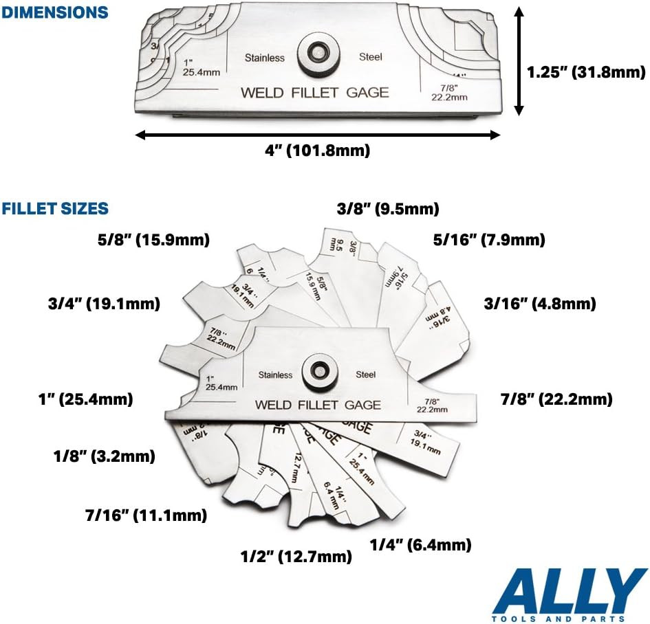 Ally Tools 7 Piece Fillet Welding Inspection Gauge Set Includes Leather Case - (