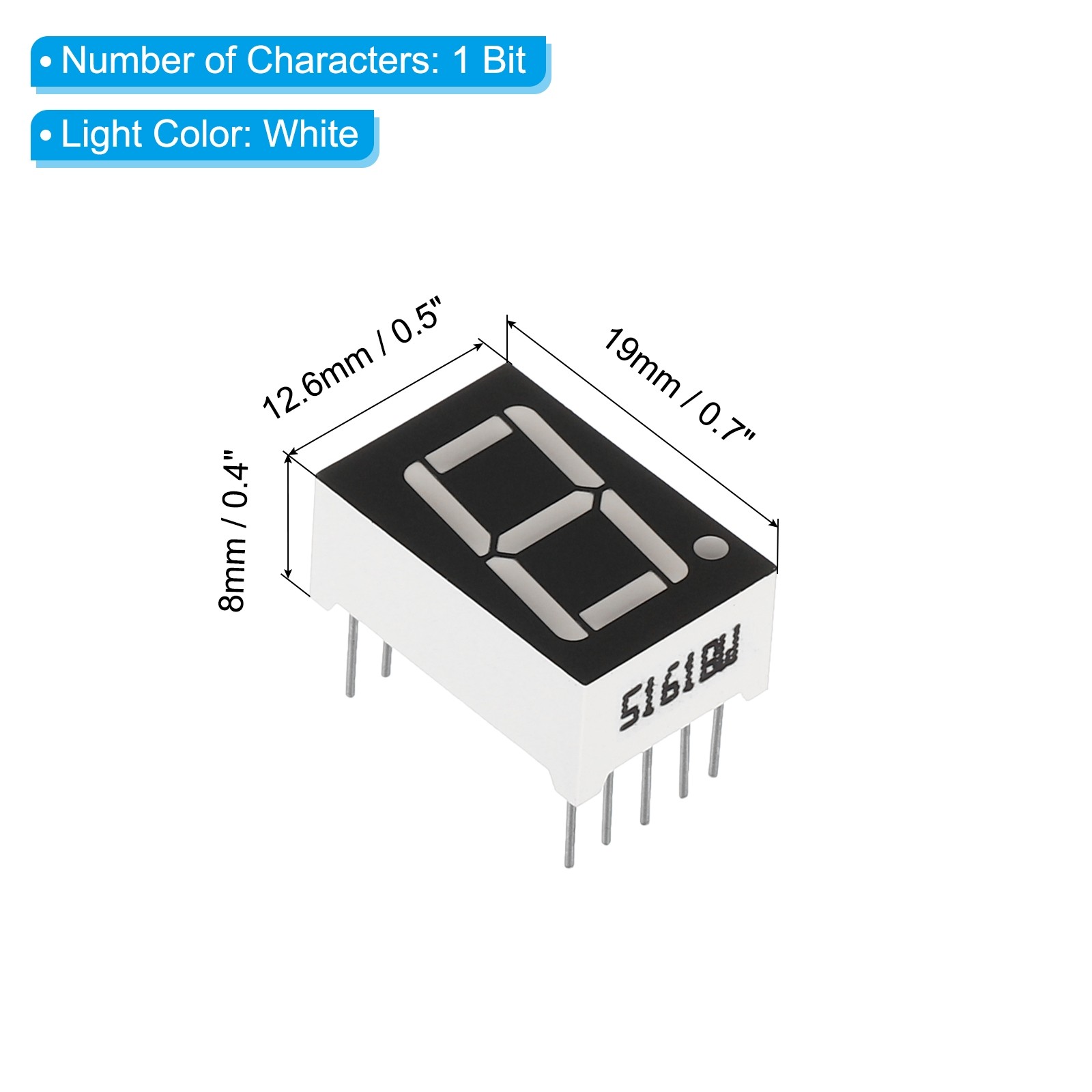 10Pcs Common Anode 7Segment 10Pin 1Bit 3.3V 0.56" LED Display White