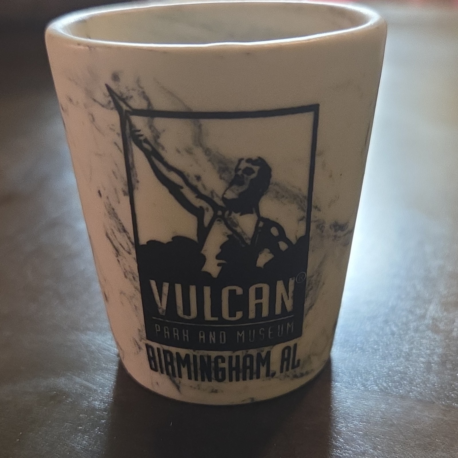 Vulcan Park and Museum Birmingham AL Souvenir Shot Glass White/Black Marble