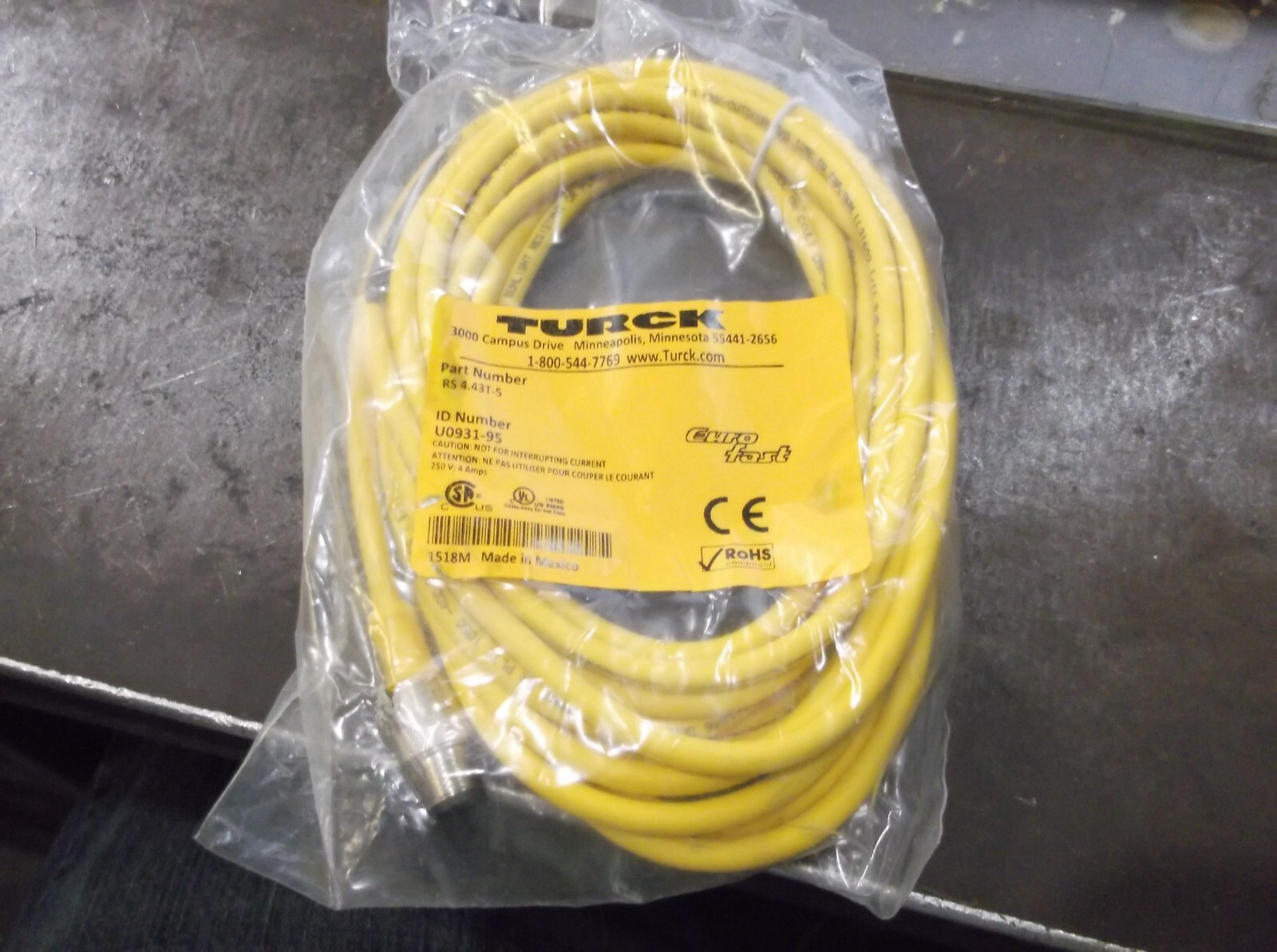 NEW IN PKG TURCK RS 4.43T-5 CORDSET CABLE ASSEMBLY (WL50-1)