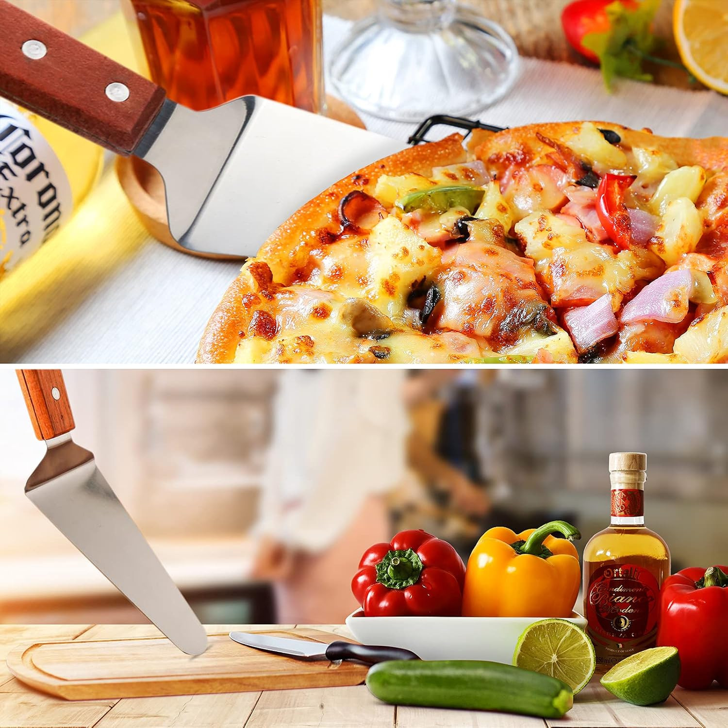 CZWESTC 4 Pcs Stainless Steel Pizza Servers with Wooden Handle Triangular Spa...