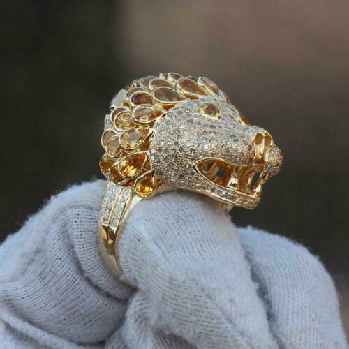 3 ct Round Diamond & Peach Morganite Diamond Lion Head Ring 14K Yellow Gold FN