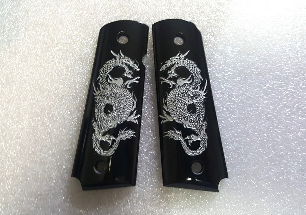 1911  Grips Silver Dragon on black Resin Grip For COLT KIMBER 1911 Full size