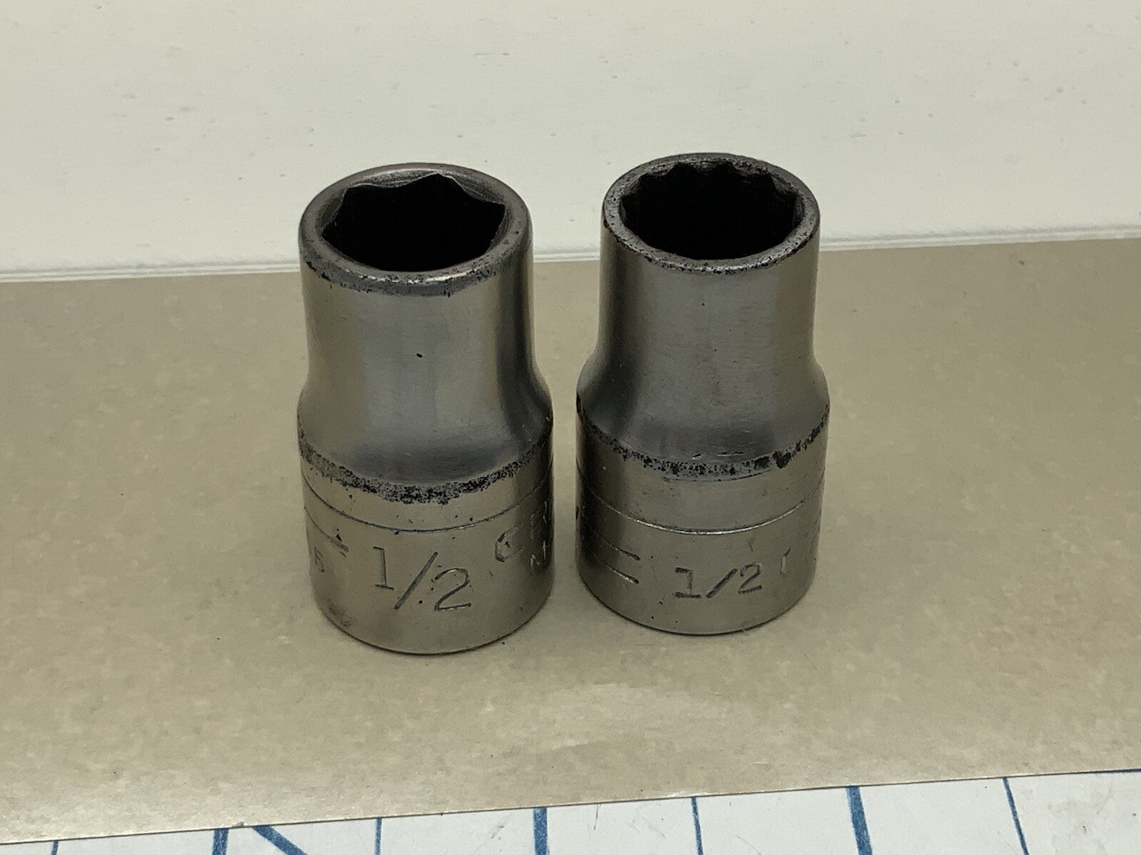 Craftsman 2pc 1/2 Drive 1/2in. Sockets, 6pt V-44055, And 12pt =V= Model, USA