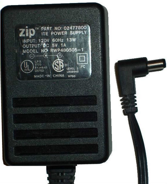 5v 1A 5 volt power supply RWP480505-1 ZIP IOMEGA 02477800 SG 511 ac plug VAC ITE