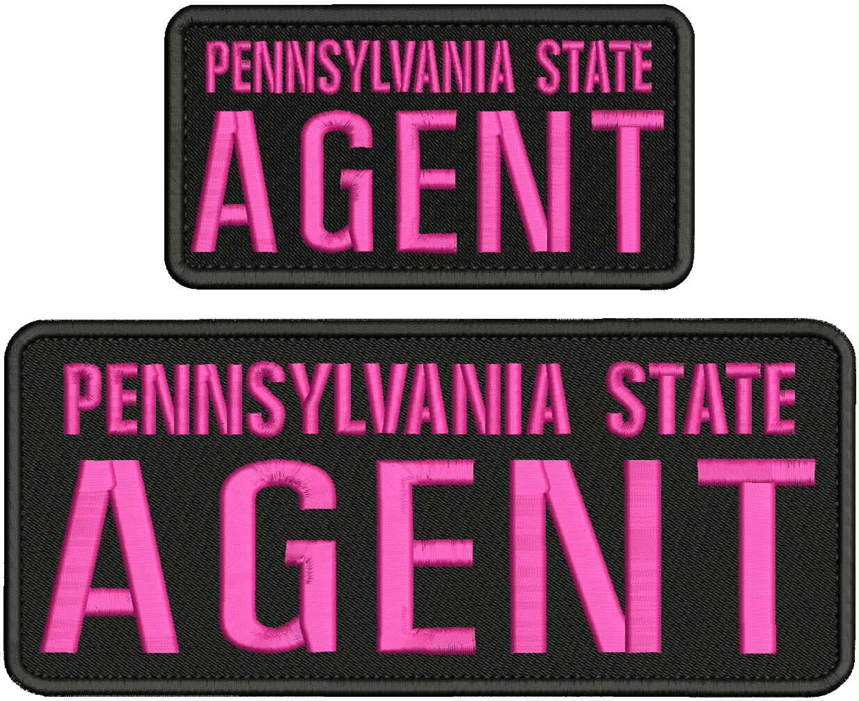 Pennsylvania State Agent 2 Emb Patch 4x10 And 3x6 Hook On Back Pink On Black