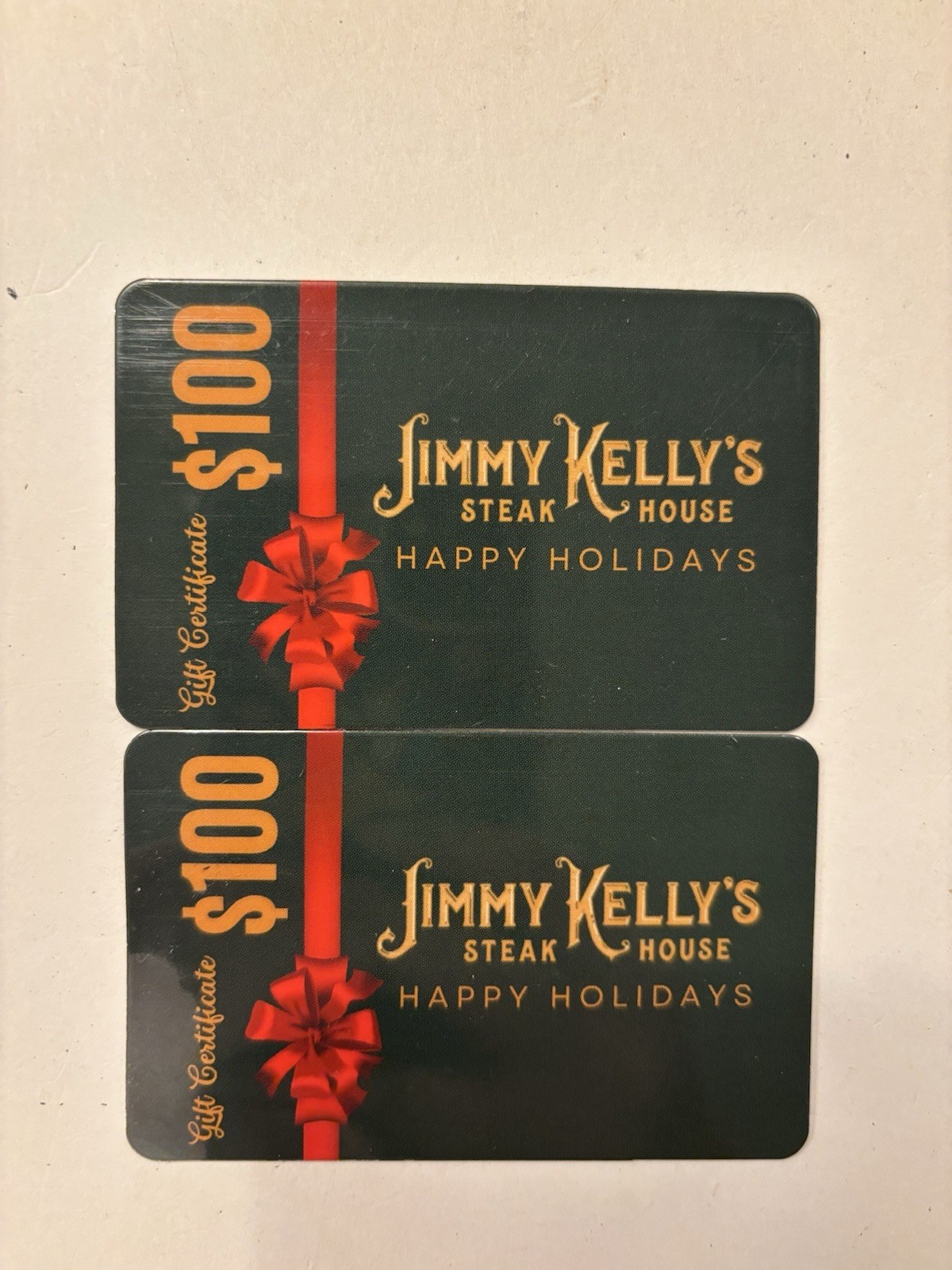 Jimmy Kelly's Steak House Gift Cards =$200 total on 2  Separate Gift Cards READ