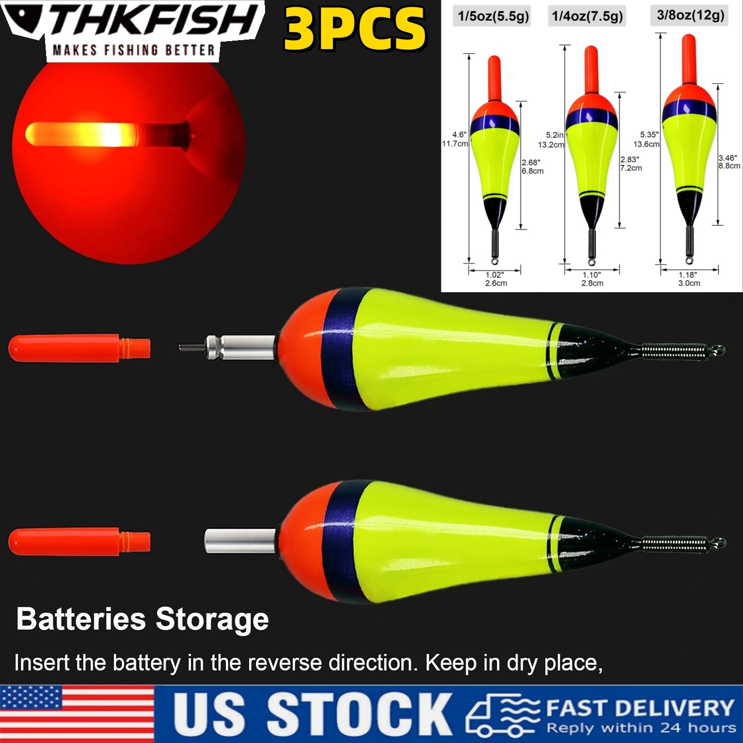 3PCS Bobbers for Fishing Buoyant Balsa Wood Body Slip LED Bobbers Floats Oval