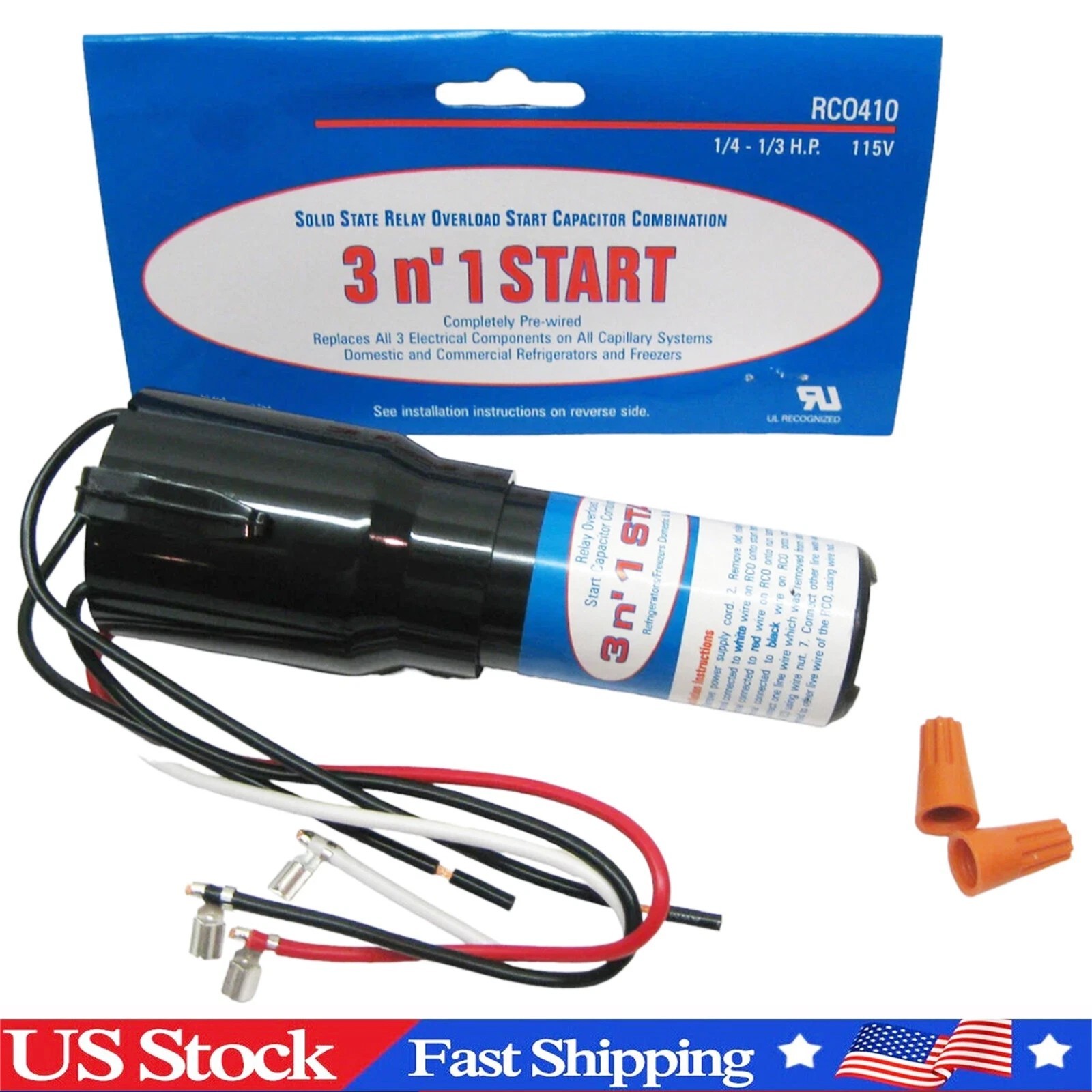 RC0410 RCO410 Refrigerator Relay Overload Start Run Capacitor 1/4 1/3 HP 3 n' 1