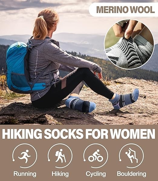 6 Pairs Merino Wool Ankle Running Hiking Socks Compression Support Breathable Th