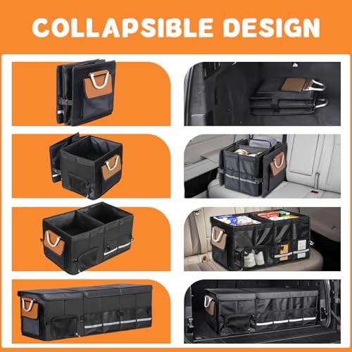 Car Trunk Organizer and Storage with Separate Compartment for 1 Pair of Black