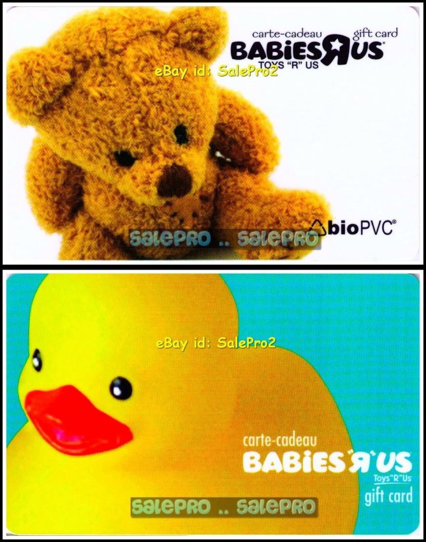 2x TOYSRUS BABIESRUS BATH TUB DUCKIE DUCK TEDDY BEAR COLLECTIBLE GIFT CARD LOT
