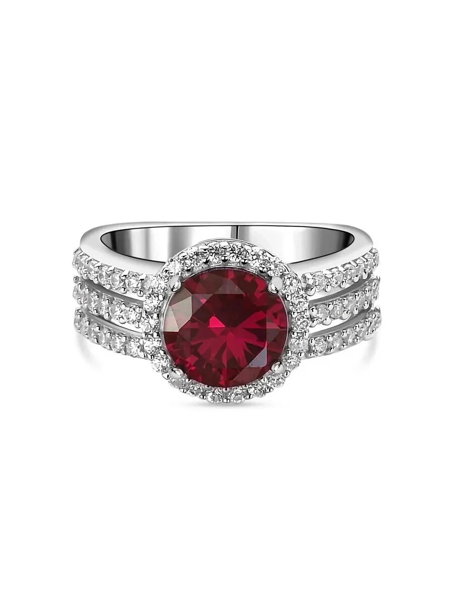 3.30 Ct Round Cut Natural Ruby & Diamond Engagement Ring 14K White Gold Solid