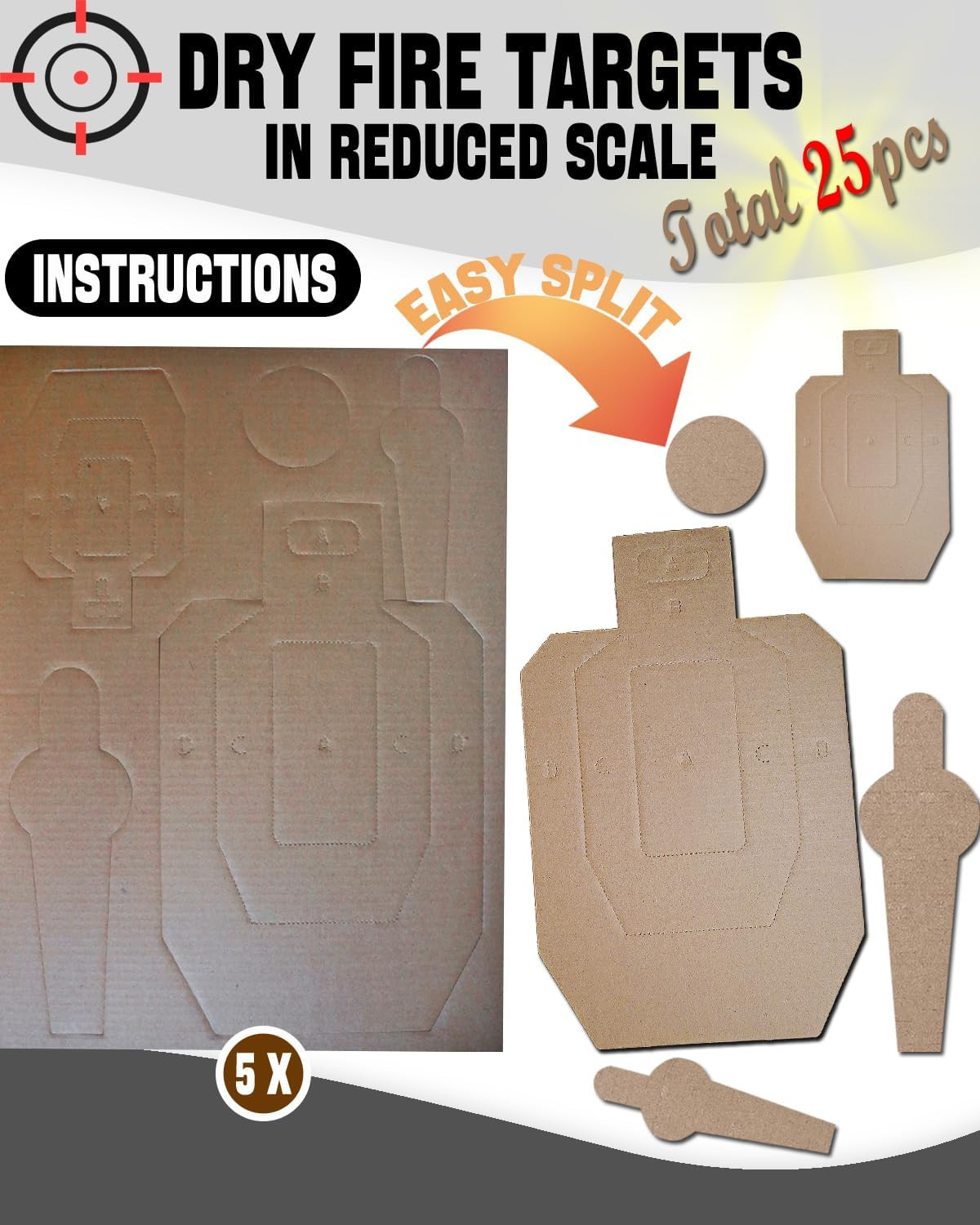 25 Pcs Dry Fire Cardboard Targets - Silhouette Simulation for Shooting Practice