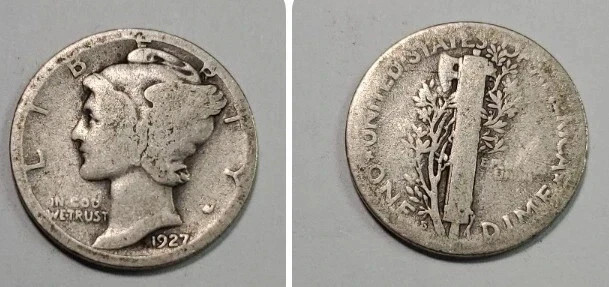 1927 S Mercury Silver Dime circulated AG to Good