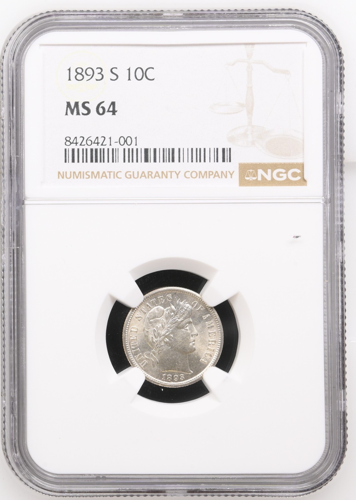 1893-S Barber Dime, MS64 NGC (16521)