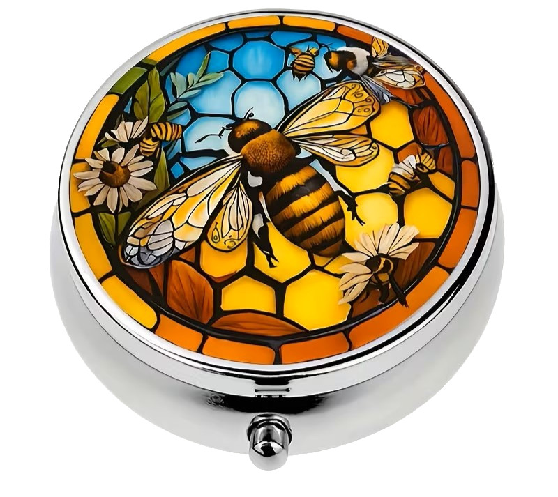 FLASH 40 Bee Design Metal 3 Compartment Pill Box Portable Pocket Travel Gift