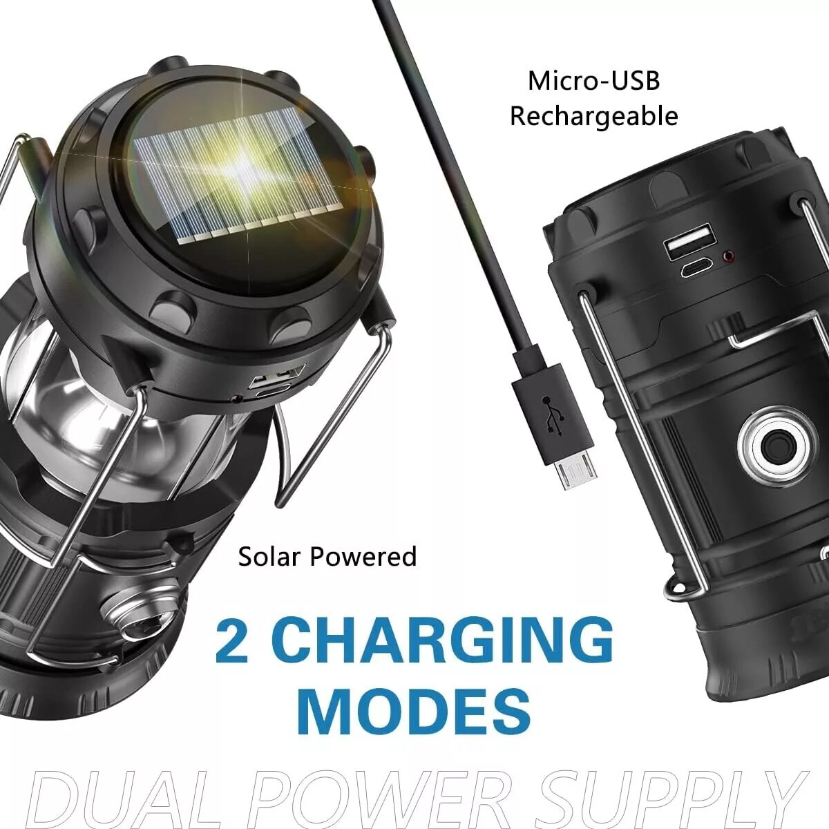 1pcs Solar Camping Lantern, Rechargeable LED Flashlight with USB Power Bank