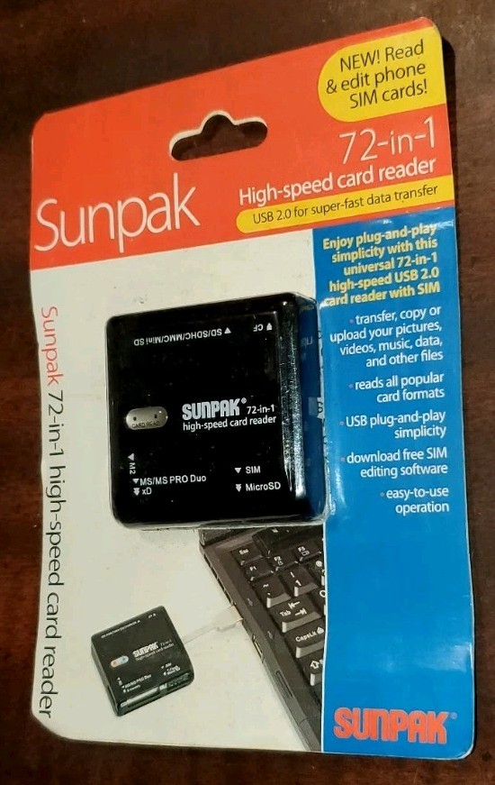 Sunpak 72-in-1 High-Speed Card Reader Built In USB 2.0 Self Storage Plug New
