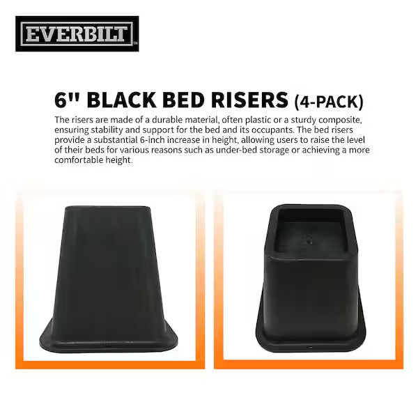 6 Inch Bed Risers 4-Pack Durable Heavy Duty Construction Ensures Black New