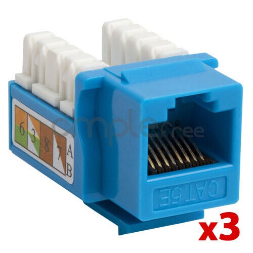 Cat5E Punch Down Keystone Jack RJ45 CAT5 Blue Lot of 3 NEW